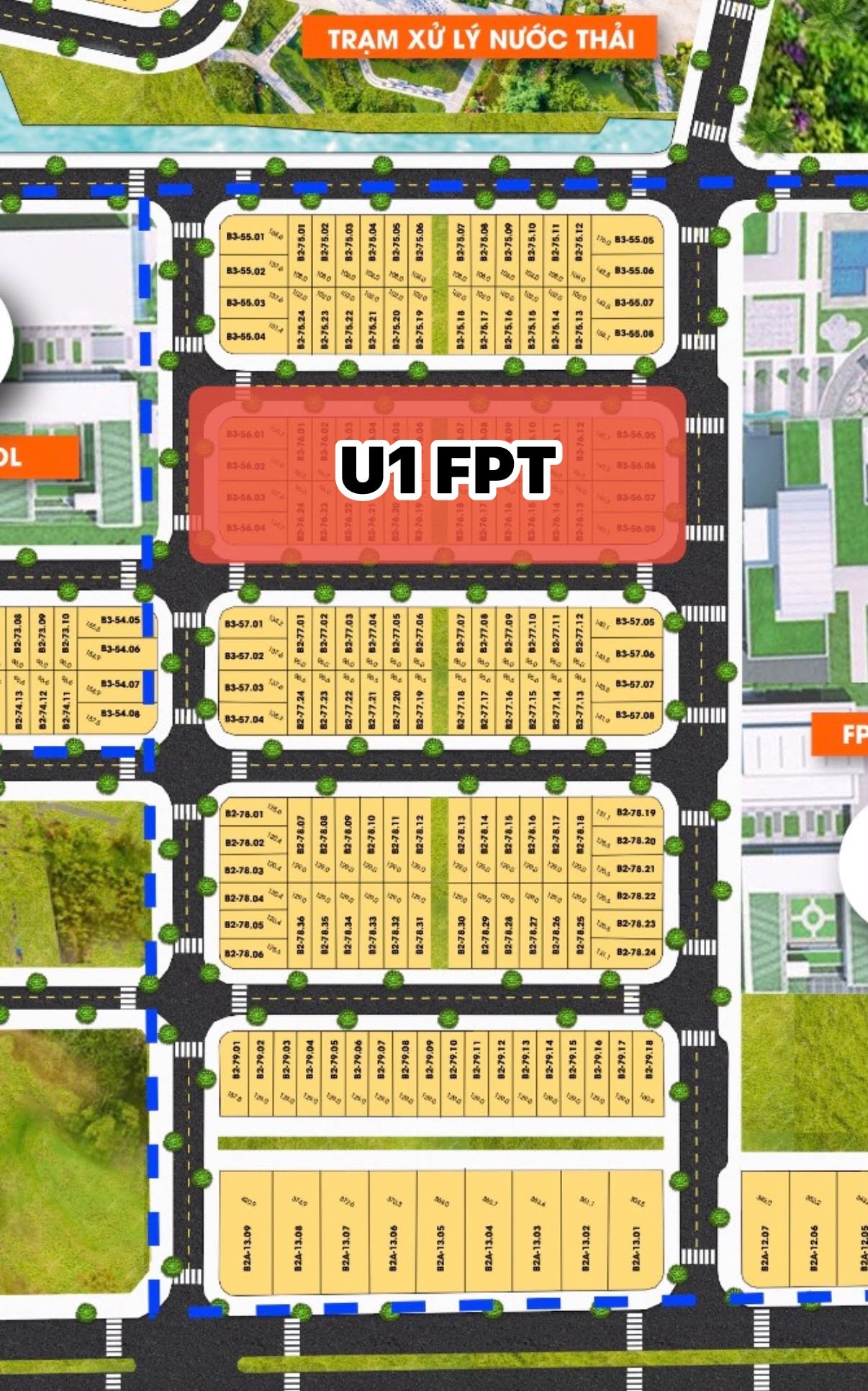 Sơ đồ phân khu U1 FPT City Đà Nẵng gần trường học C1 C2
